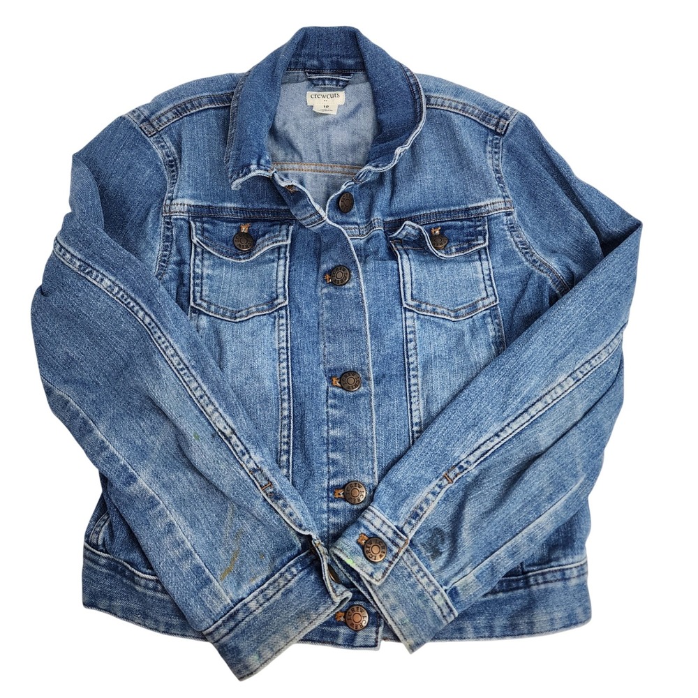 Crewcuts Denim Jacket Kids Size 10 Blue Cotton Blend Button Front Trucker